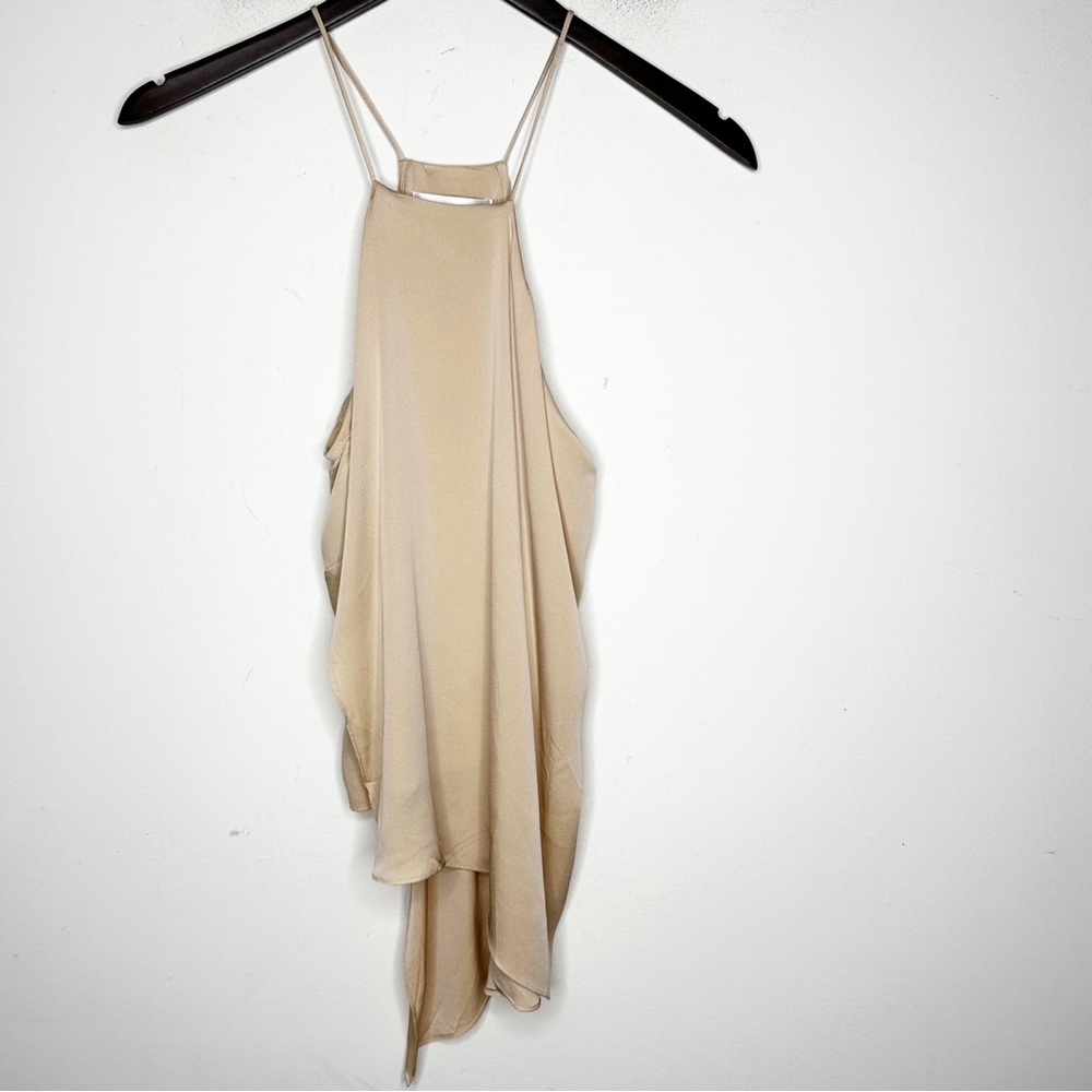 Milly Women's Ciara Asymmetric Silk Top Spaghetti Straps Silk Camisole Nude